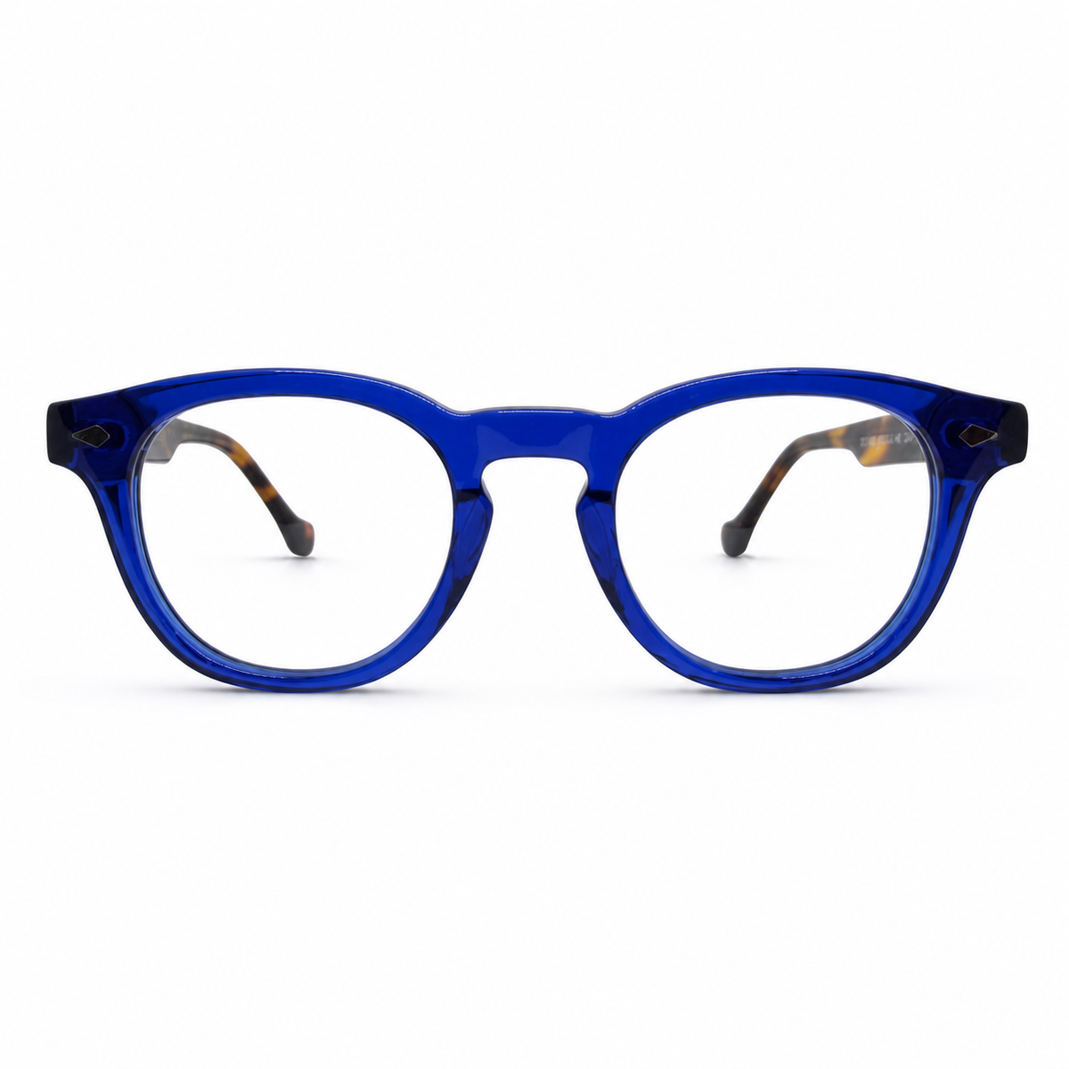 Blue eyeglasses with tortoise accents 