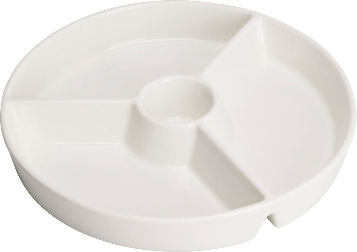 Snack Plate Porcelain Divided Chip and Dip Plate 26 cm White