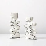 Hand-Painted Wave Ceramic Vase | Artistic Matte White Decorative Accent