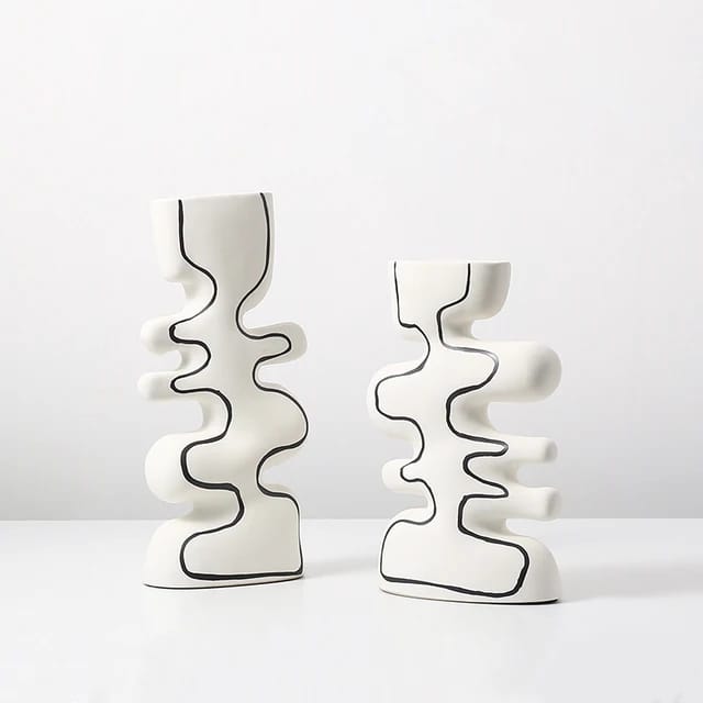 Hand-Painted Wave Ceramic Vase | Artistic Matte White Decorative Accent