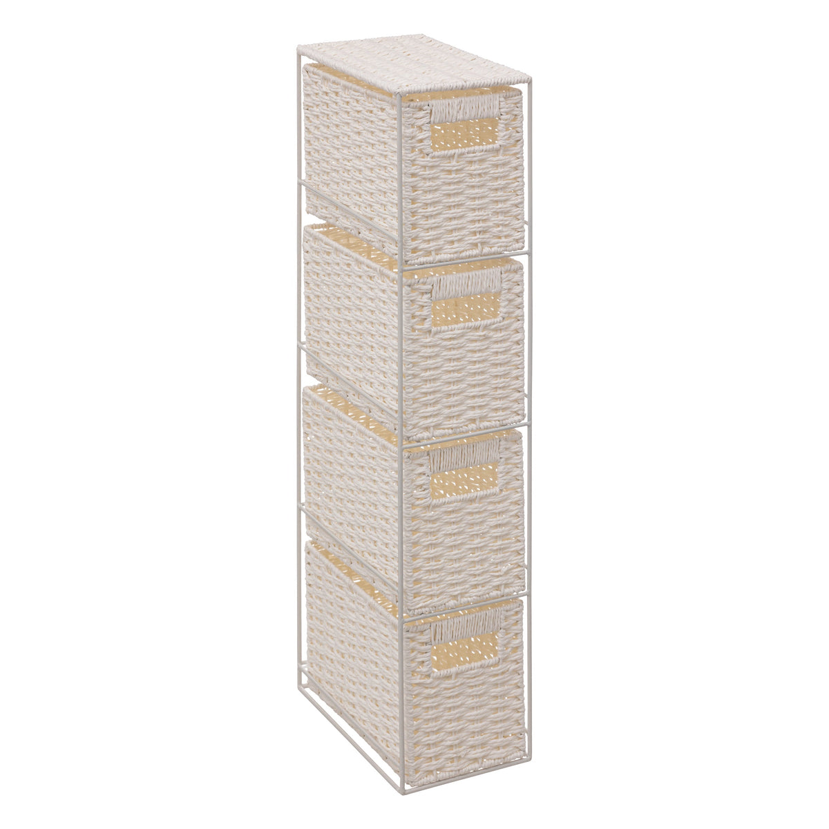 THIN COSTA Shelf with 4 Woven Drawers, Metal Frame, White