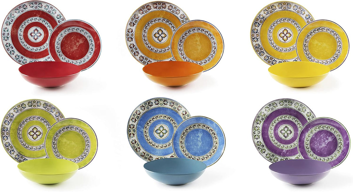 ETNO COLOR 18-Piece Dinner Set - Porcelain & Earthstone, Dishwasher Safe