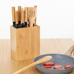 Bamboo Knife Block with 5 Knives & 4 Utensils