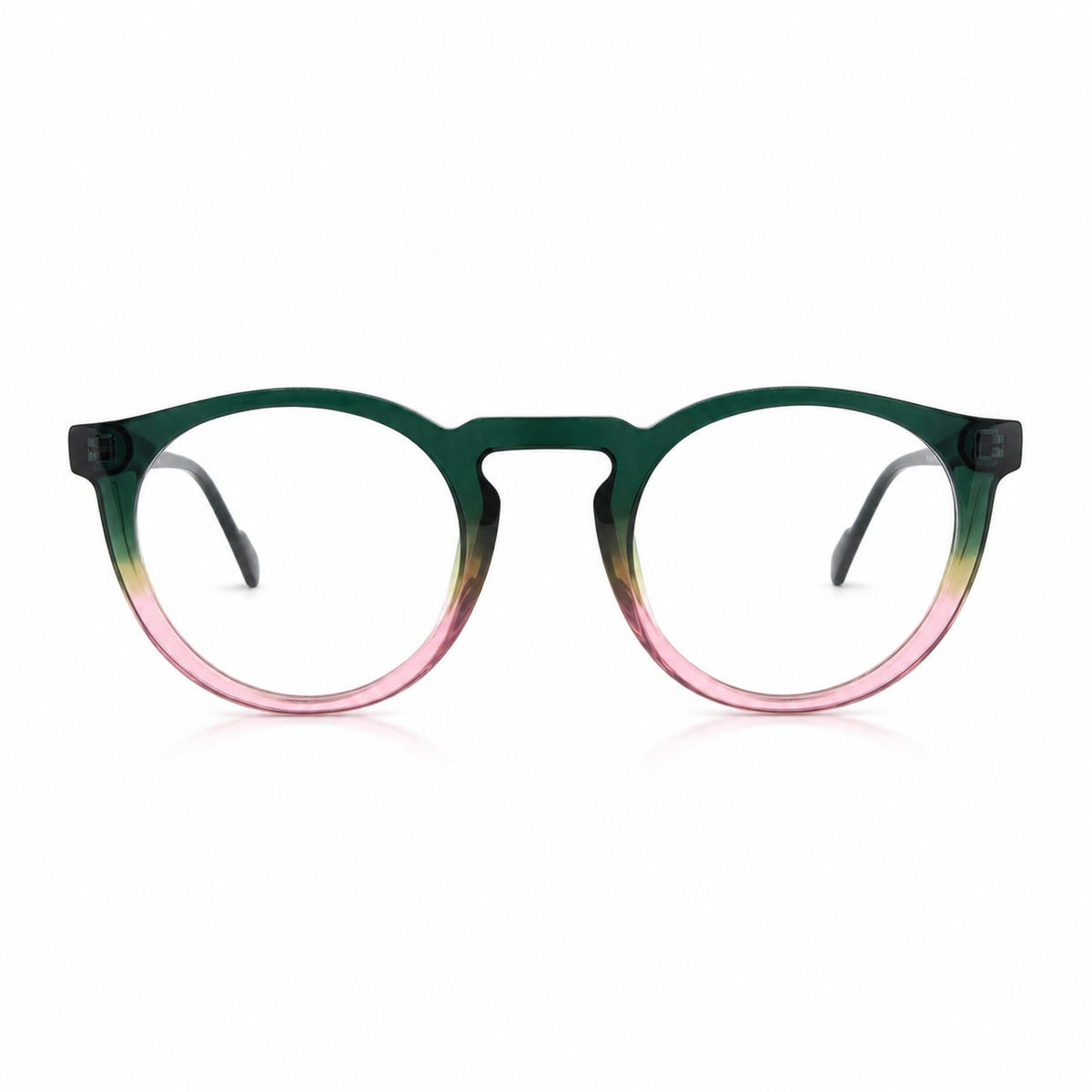 Round eyeglasses pink and green