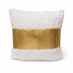 Fur Cushion 43 x 43 cm White with Gold Accent