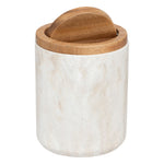 1.5L Dustbin Come Table Beige Polyresin Tabletop Bin with Wooden Lid