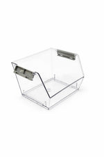 Stackable Clear Plastic Storage Basket with Handles