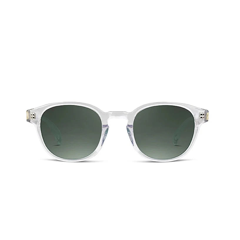 Sunglasses with transparent frame on a white background