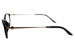 Side angle of black cat-eye glasses on a white background. 