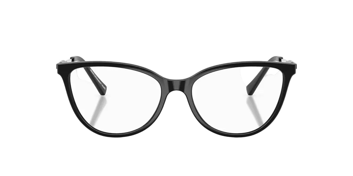 Black-framed eyeglasses on a white background.