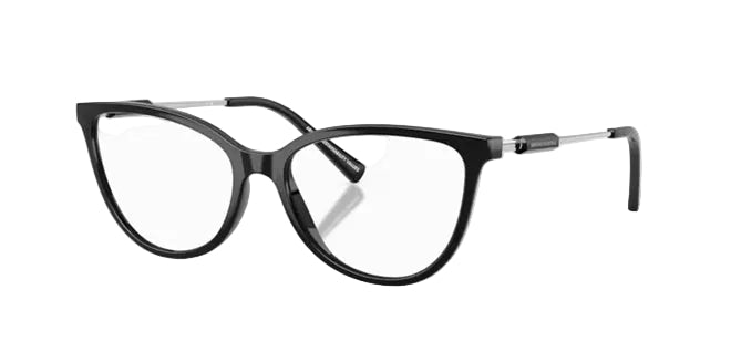 Black cat-eye glasses on a white background. 