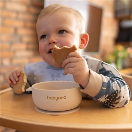 Silicone Cup with Suction Cup and Lid- Beige