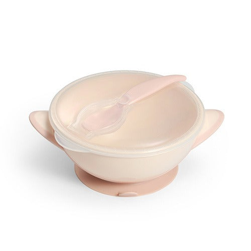 Suction Cup Bowl With Spoon Cream -Pink