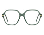 Green women's eyeglasses on a white background