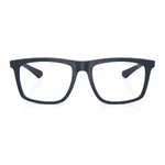 Blue eyeglasses with clear lenses, shown from the front on a white background.