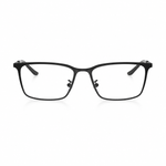 Matte black full-rim eyeglasses with a rectangular shape and clear lenses, shown from the front on a white background.