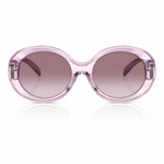 Oversized sunglasses with a translucent light pink frame and gradient-tinted lenses, shown on a clean white background with a soft reflection.