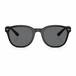 Black sunglasses with dark gray lenses and small silver eagle logo details on the temples, shown against a plain white background.