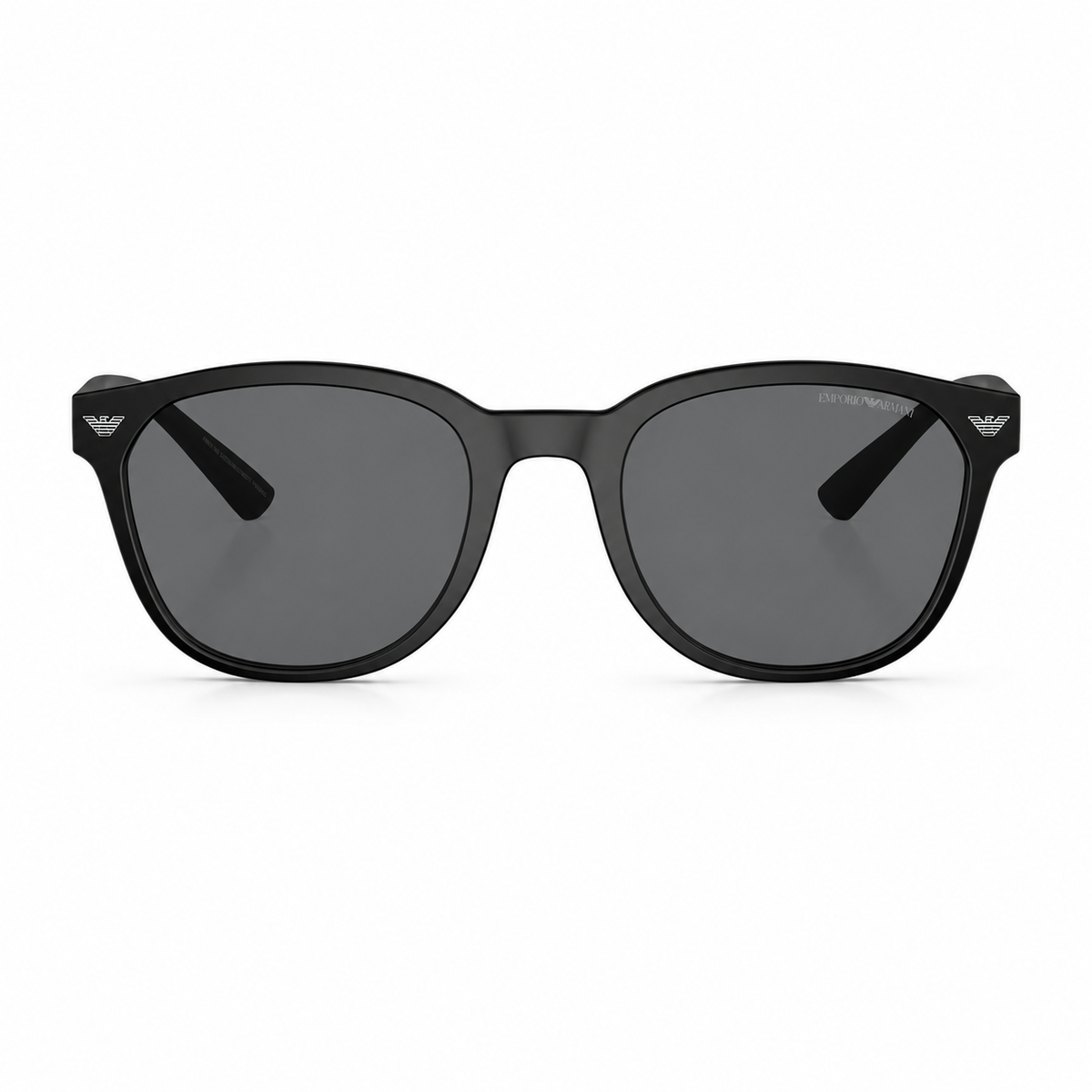 Black sunglasses with dark gray lenses and small silver eagle logo details on the temples, shown against a plain white background.