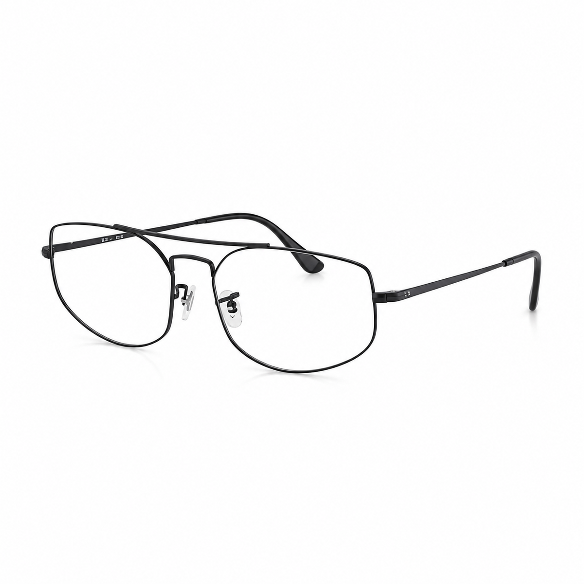 Black metal aviator-style eyeglasses with clear lenses, displayed on a clean white background.