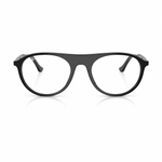 Matte black full-rim eyeglass frames with clear lenses, shown from a front-facing perspective on a clean white background.