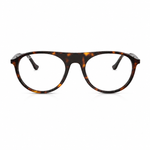 Dark round havana framed eyeglasses on a white background. 