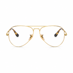 A pair of classic aviator-style eyeglasses with a thin gold metal frame and tortoiseshell temple tips, shown against a plain white background.
