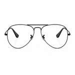 Black metal aviator-style eyeglasses with clear lenses, shown from the front on a white background.