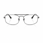 A pair of full-rimmed square eyeglasses with a thin black metal frame and clear lenses, shown from the front on a white background with a subtle reflection.