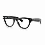 Black acetate Wayfarer-style eyeglasses with clear lenses, shown at a three-quarter angle on a white background.