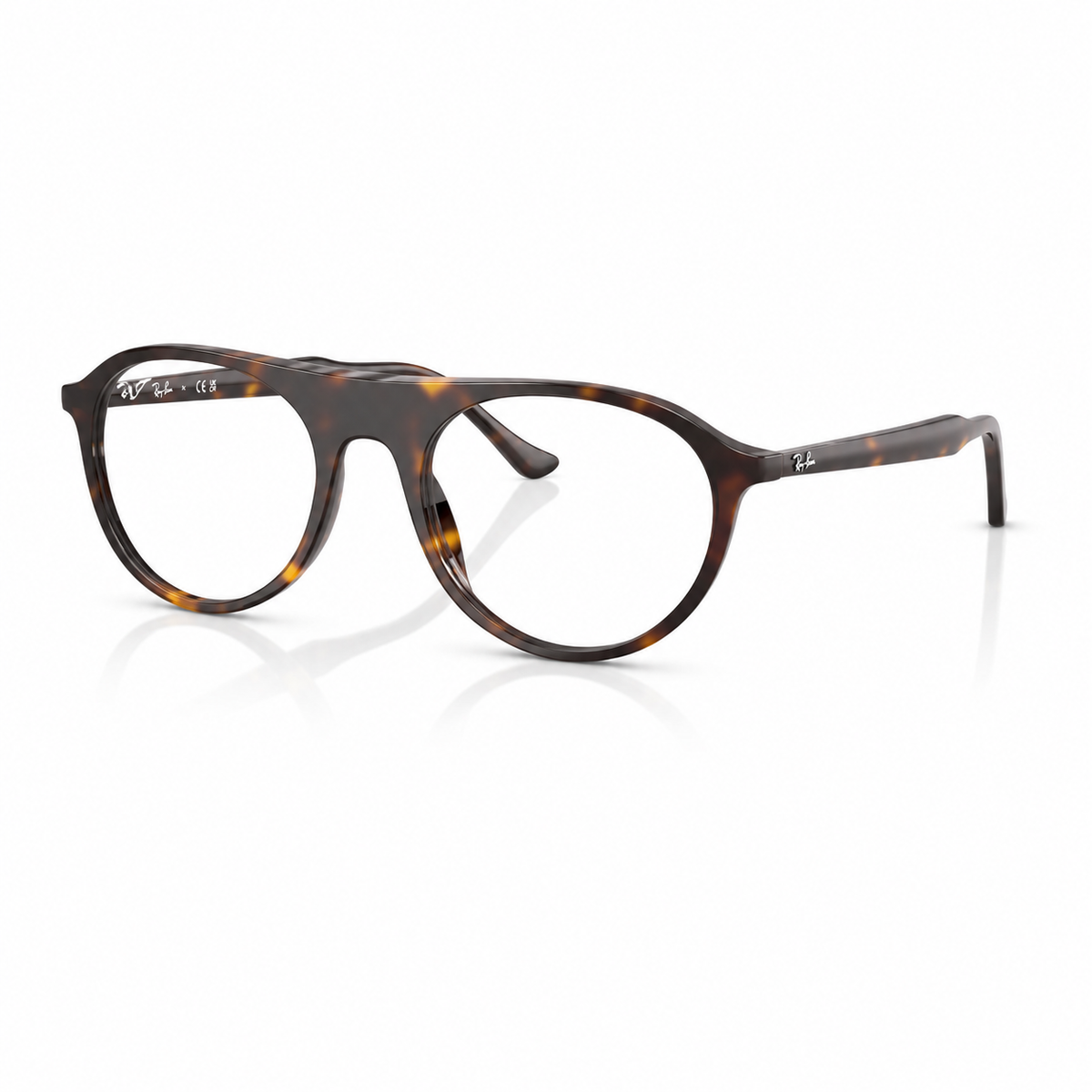 A pair of classic round-frame eyeglasses in a dark brown and amber tortoiseshell acetate, shown on a clean white background with a soft reflection.