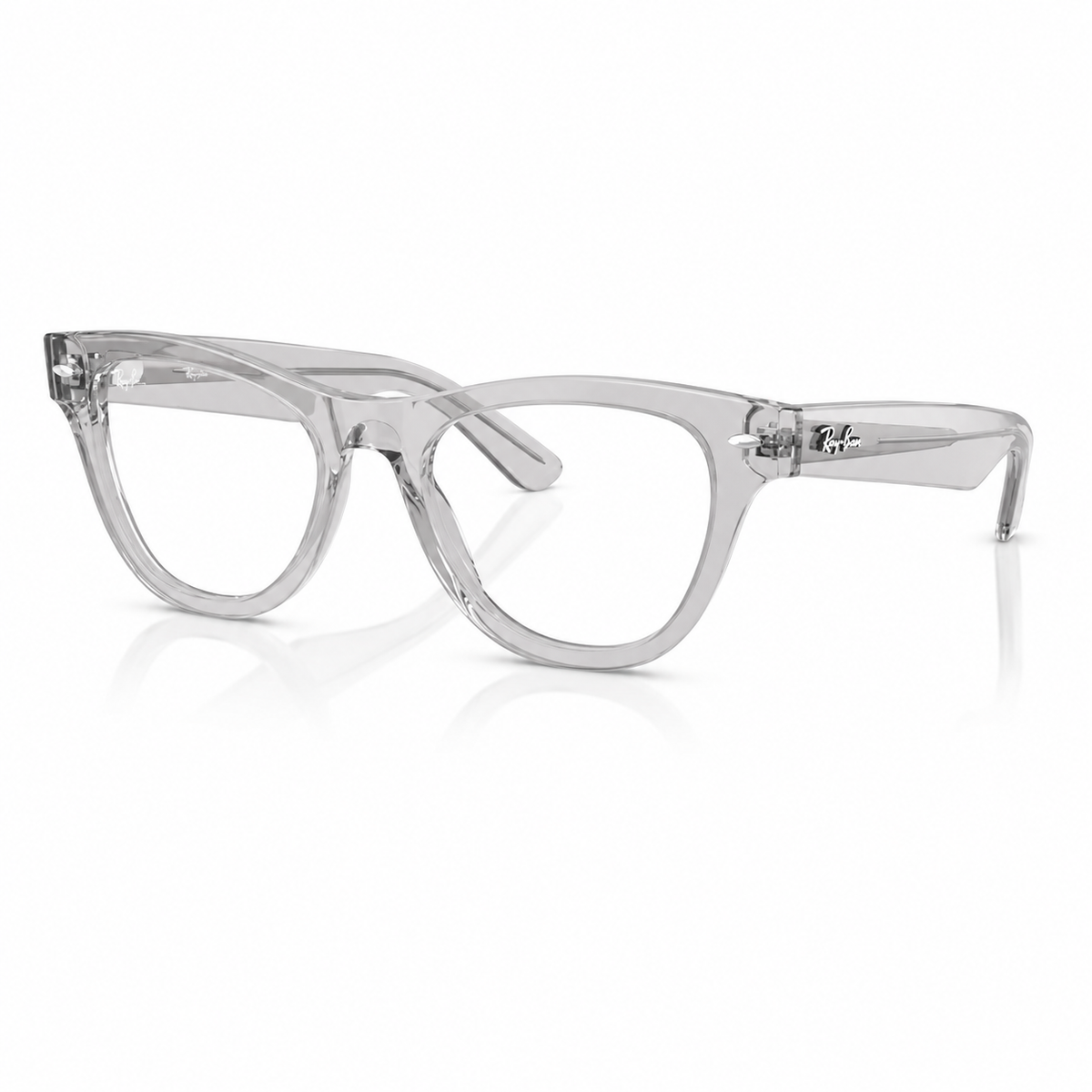 Grey cat-eye glasses on a white background. 