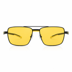 A pair of square aviator-style sunglasses with a thin black metal frame and bright yellow lenses, shown against a plain white background.