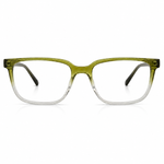 Green and transparent eyeglasses on a white background