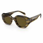 Green sunglasses with a translucent brown and black tortoiseshell frame and dark lenses, shown on a clean white background.