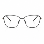 Black metal eyeglasses with a thin frame and clear lenses, shown against a plain white background.