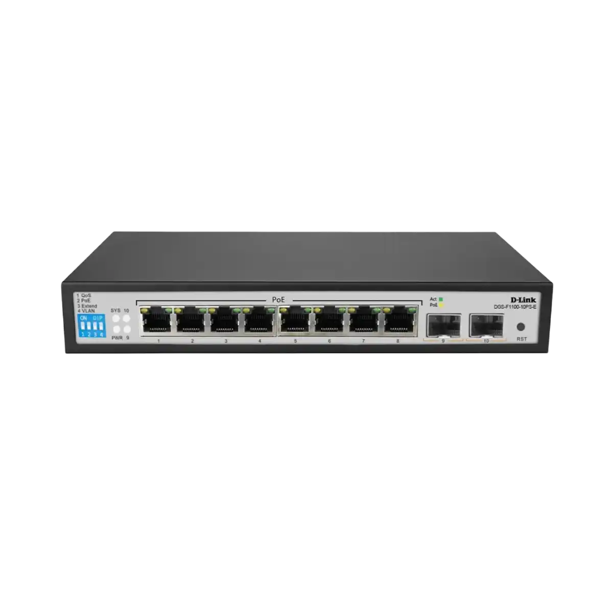 D-Link (DGS-F1100-10PS-E) 8-Port Gigabit Managed PoE Switch - Black