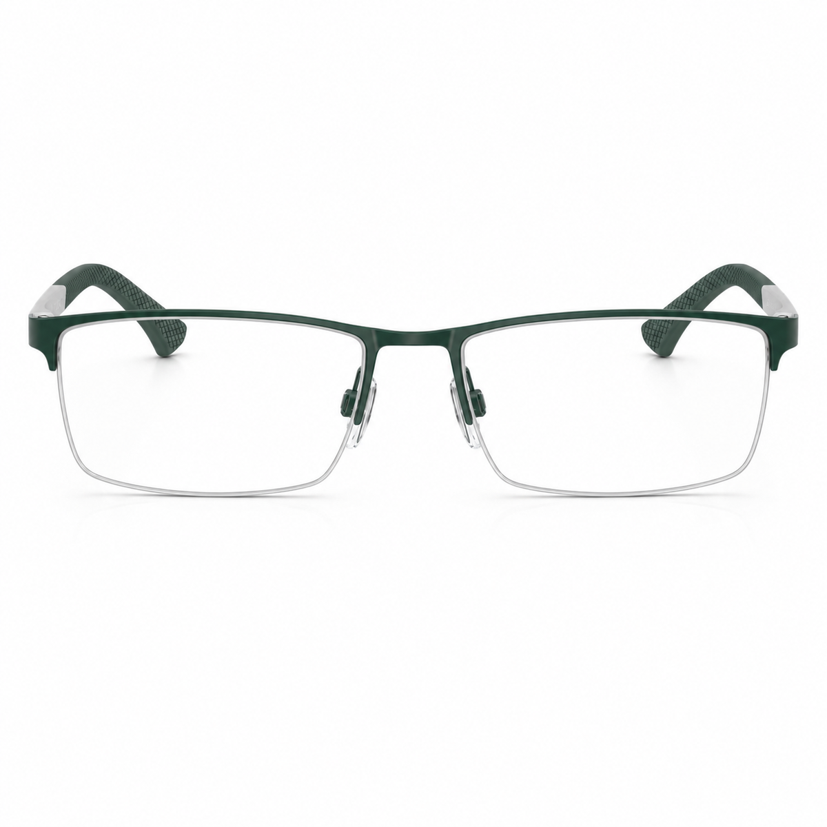 Green matte eyeglasses on a white background. 