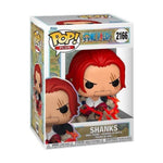 Funko Pop! Plus One Piece Shanks vinyl figure in its original window box packaging, featuring Shanks with his signature red hair and black eyes.