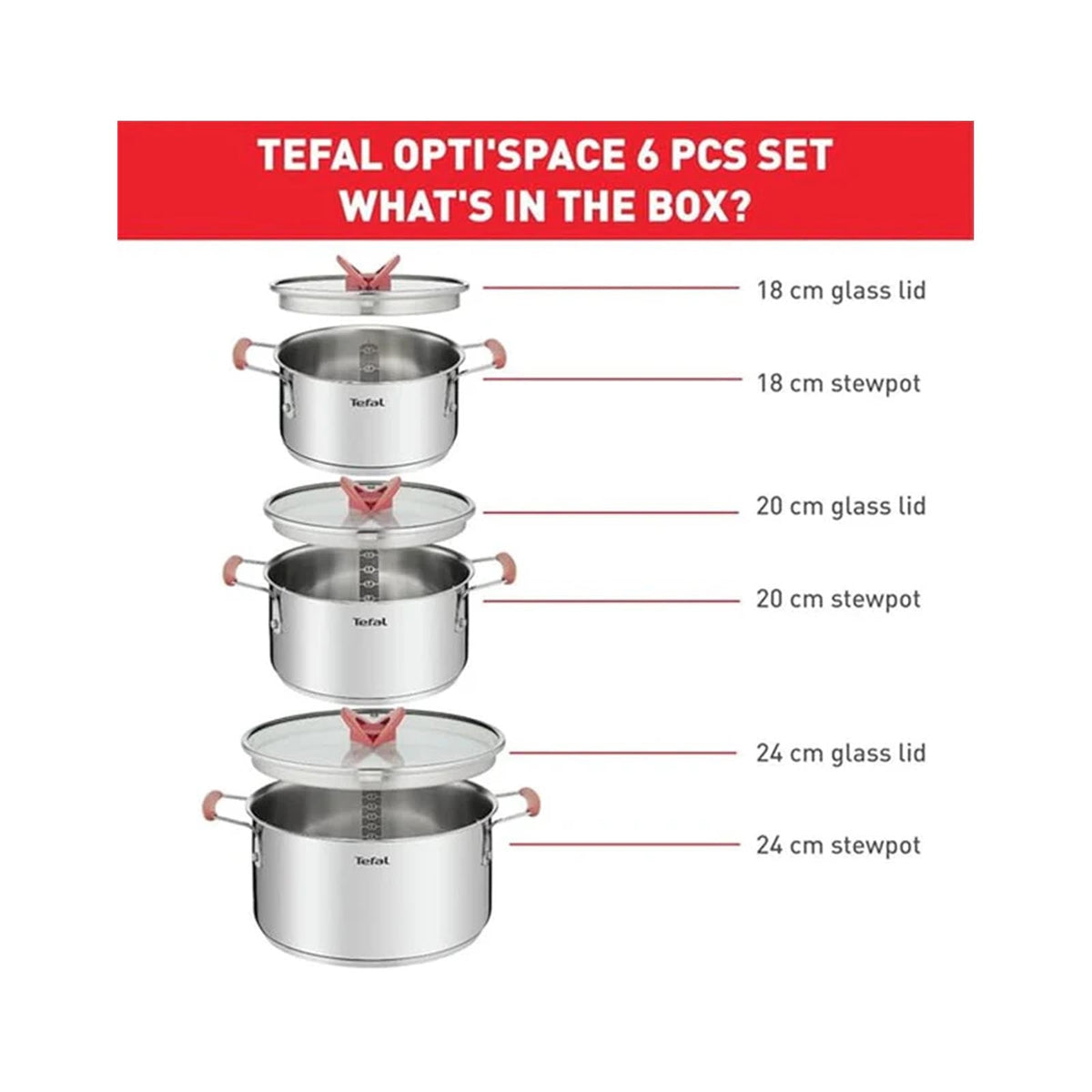 Tefal OPTI'SPACE SET 6 pcs INOX