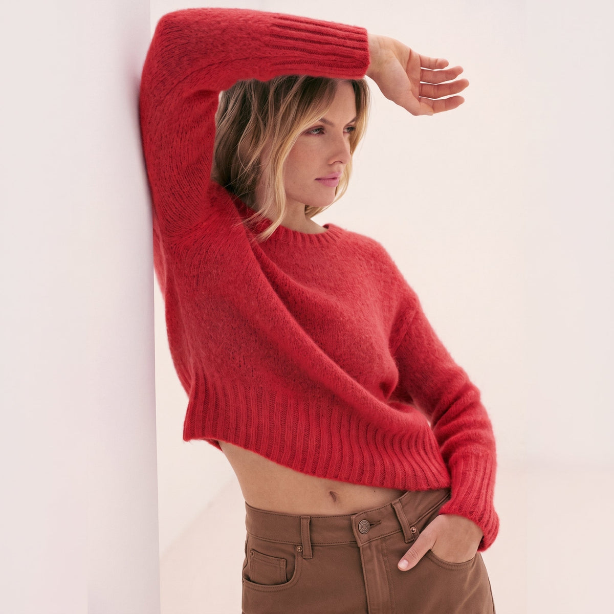 The Red Cropped Mohair-Touch Jumper