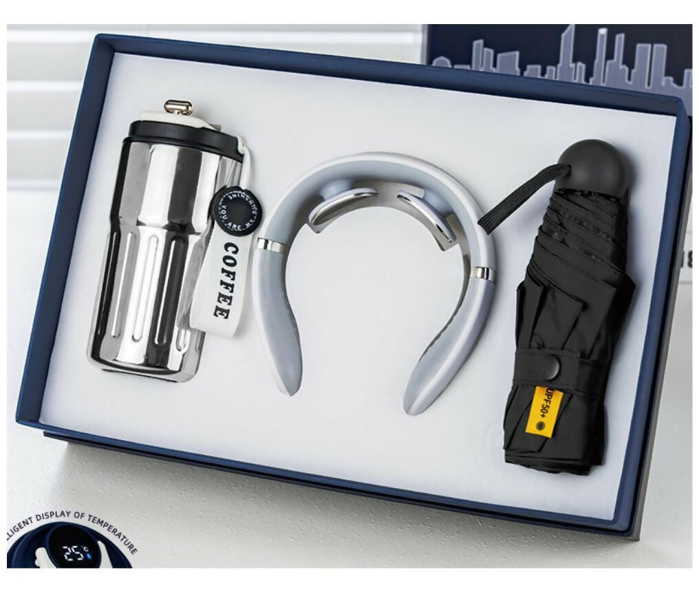 Gift Set Coffee Cup + Umbrella + Neck Massager Black