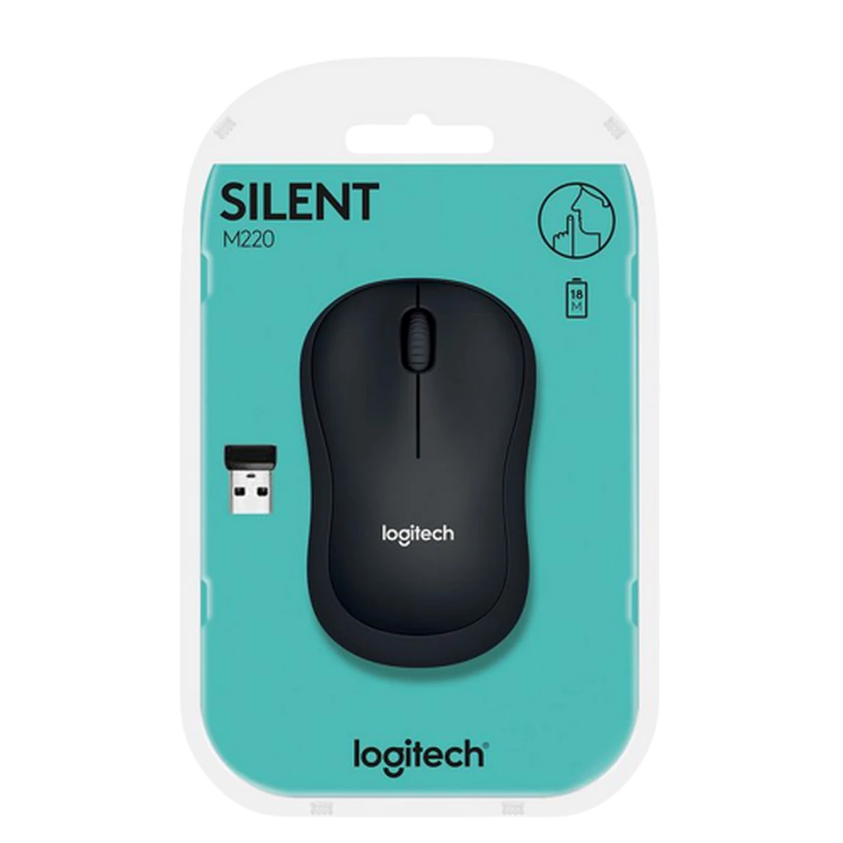 Logitech (910-004878) M220 Silent Wireless NanoUSB Mouse - 1000dpi - Charcoal on Black