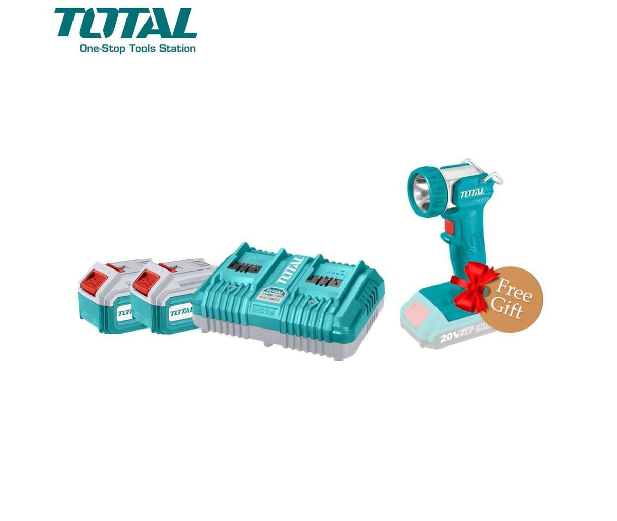 Combo Kit | Drill | Li-ion Battery Pack | 2x20V 5.0Ah | Double Charge | Torch 5W | Total