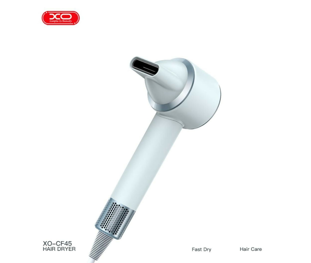 Hair Dryer, 1600W, 220-240V 50Hz, Rotation Speed：110000rpm, 3 speeds , 1 nozzle, EU Plug 1.8M