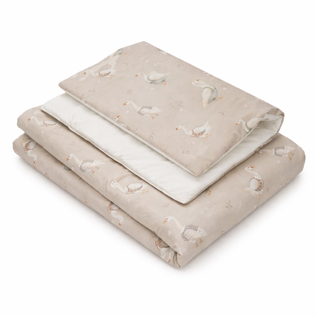 KOELL: Premium Bedding Set with Integrated Filling - Goose Print (120x90 cm / 40x60 cm)