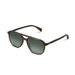 Olive sunglasses with a reflective lens on a white background