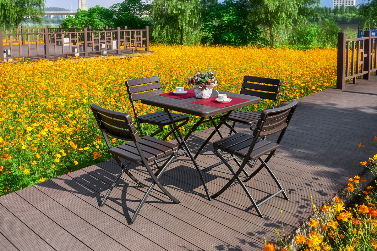Folding square table with wooden design