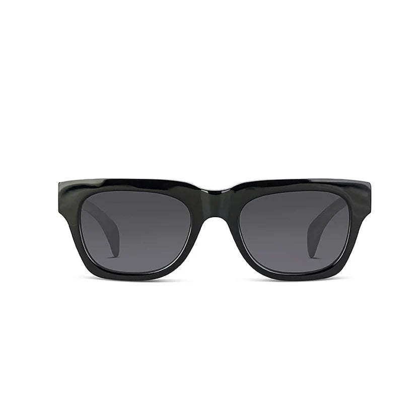 Black square sunglasses with dark gray lenses, shown from the front on a plain white background.