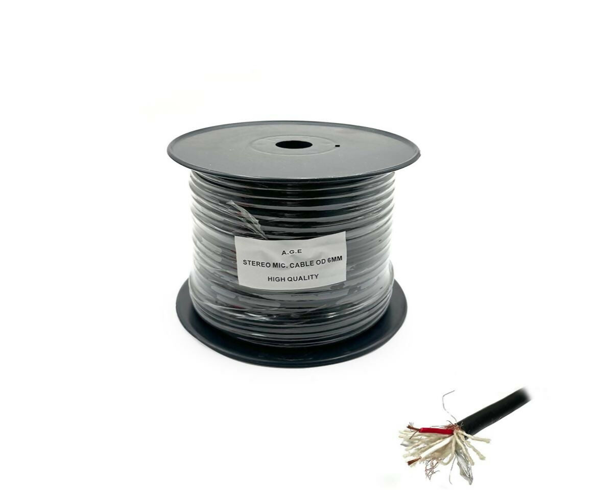 Audio Cable | Microphone Stereo 6.0mm | 2x50 Wire | Black | 100M